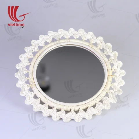Rattan Export Round White Rattan Wicker Framed Mirrors - REX-GMVTC124