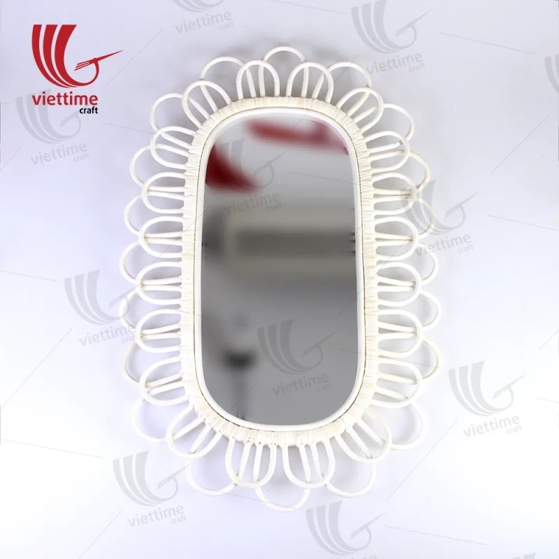 White Authentic Real Rattan Mirror Wholesale