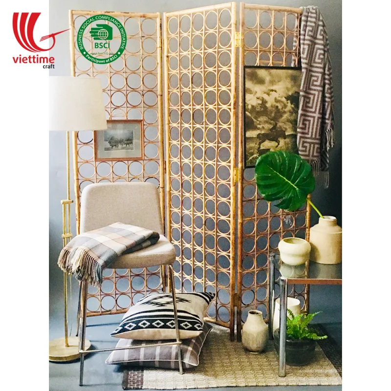 Rattan Folding Screen Room Divider