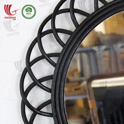 Woven Round Black Rattan Mirror Decor