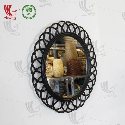 Woven Round Black Rattan Mirror Decor