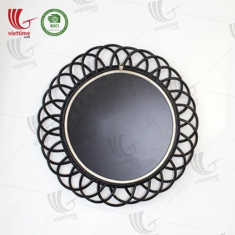 Woven Round Black Rattan Mirror Decor