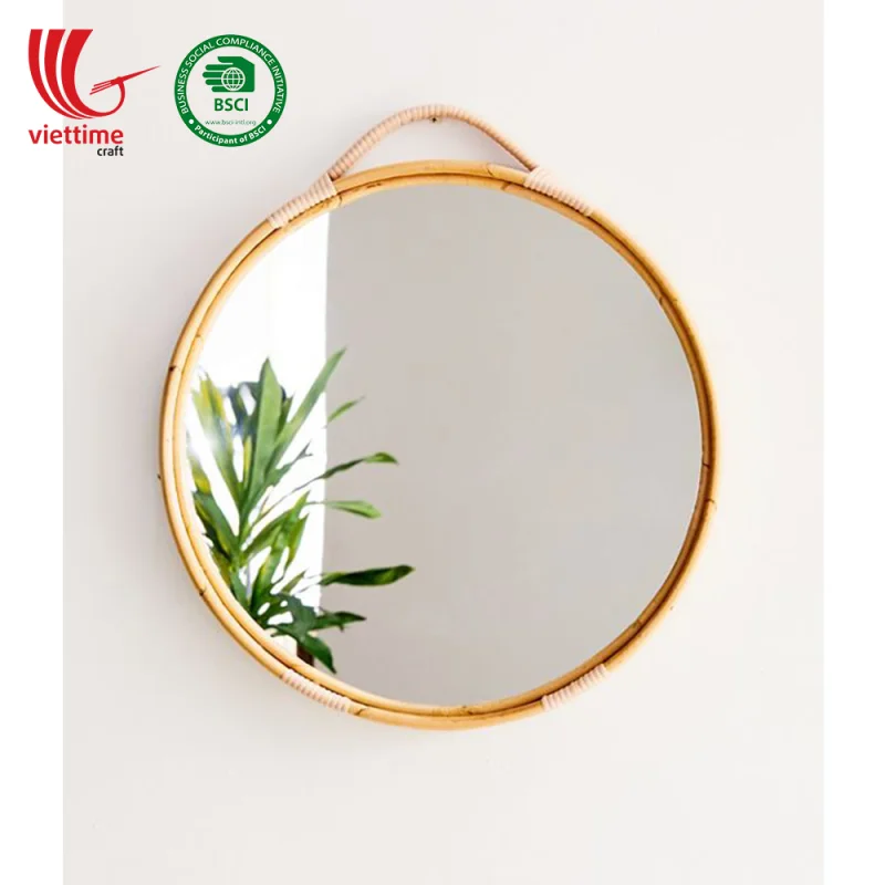 Simple Round Rattan Mirror Decor