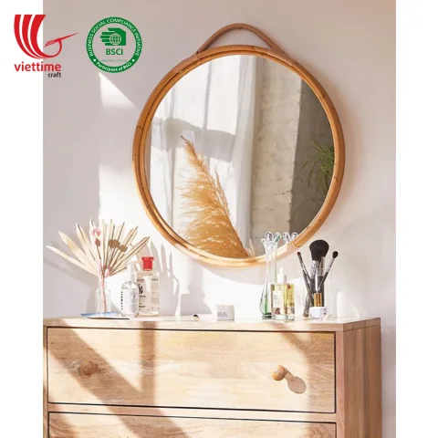 Simple Round Rattan Mirror Decor
