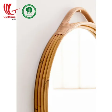 Simple Round Rattan Mirror Decor