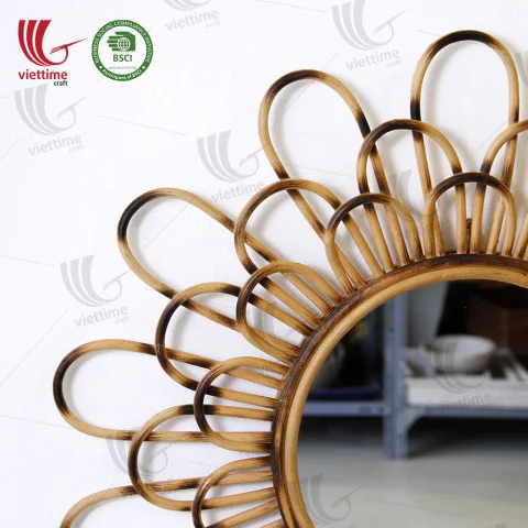 Flower Shaped Rattan Mirror Decor