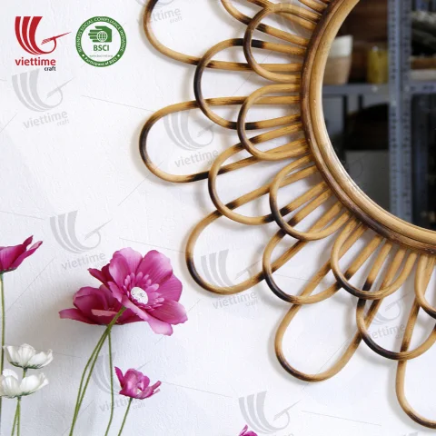Flower Shaped Rattan Mirror Decor