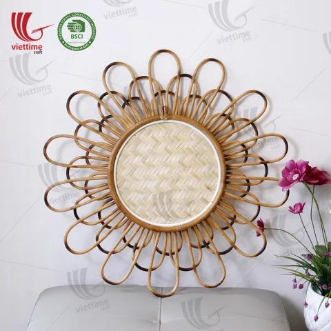 Flower Shaped Rattan Mirror Decor
