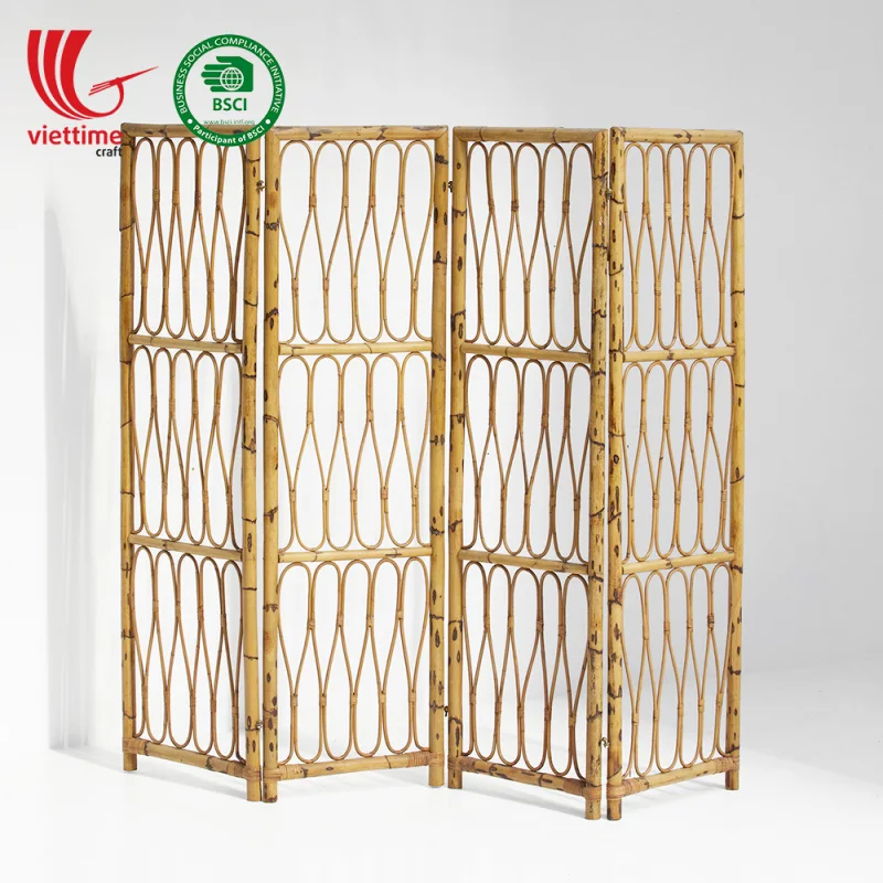 Rattan Folding Screen Room Divider
