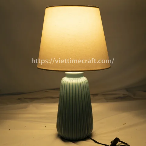 Table Lamps with White Fabric Shade and Blue Ceramic Base