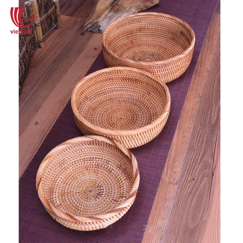 Round Rattan Basket Bowl Set Of 3 Wholesale