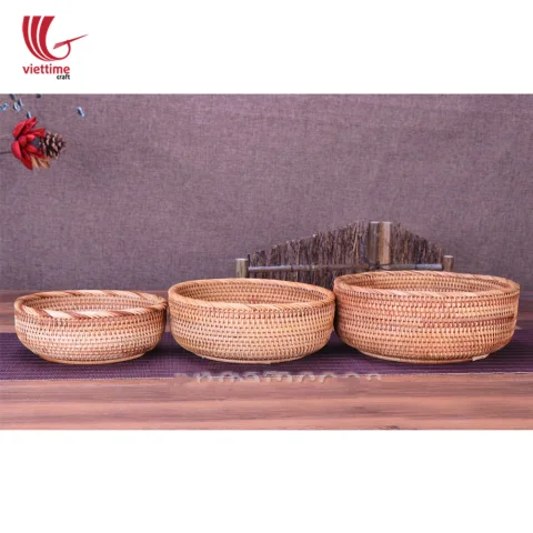 Round Rattan Basket Bowl Set Of 3 Wholesale