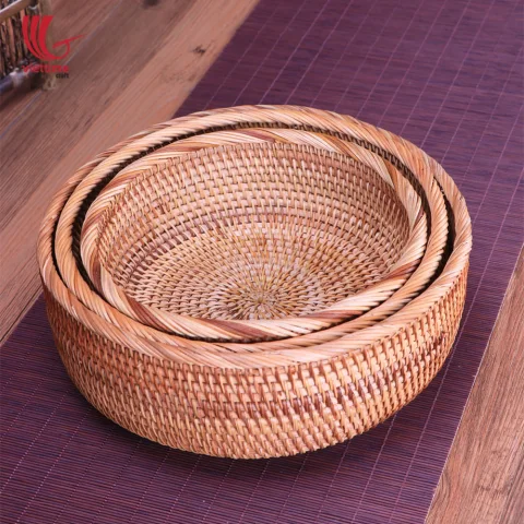 Round Rattan Basket Bowl Set Of 3 Wholesale
