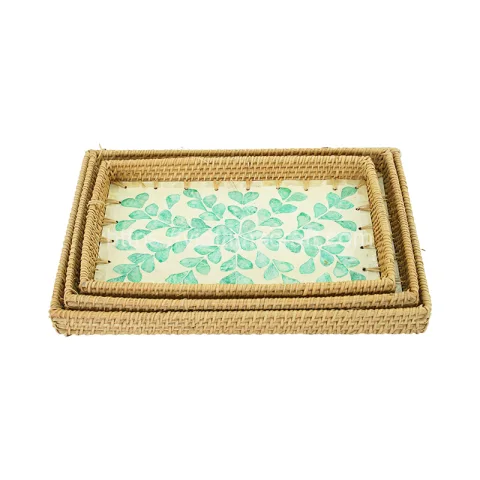 Rattan Export Bộ 3 chữ nhật mây khay với xà cừ khảm - REX-KT0029-1-1