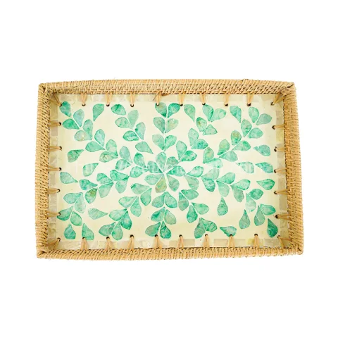 Set of 3 Rectangle Rattan Tray with Mother of Pearl Inlay – M0956