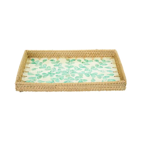 Set of 3 Rectangle Rattan Tray with Mother of Pearl Inlay – M0956