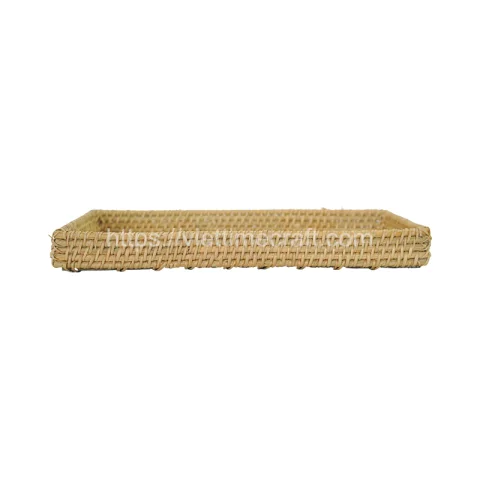 Set of 3 Rectangle Rattan Tray with Mother of Pearl Inlay – M0956