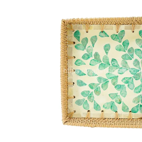 Set of 3 Rectangle Rattan Tray with Mother of Pearl Inlay – M0956