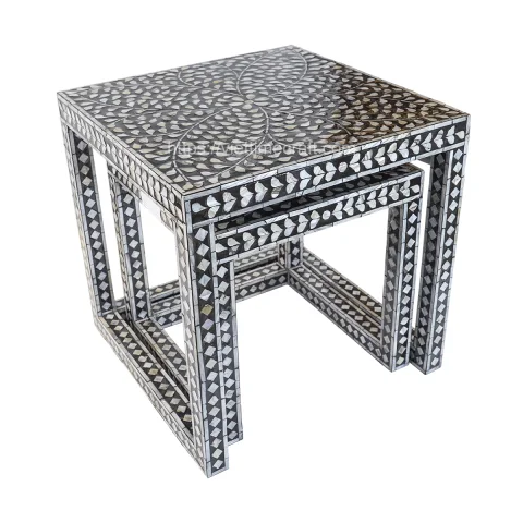Rattan Export set de 2 incrustación de nácar mesa auxiliar - REX-KT0043