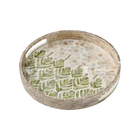 Rattan Export Plant Pattern Mother of Pearl Mosaic Tray - REX-KT0045