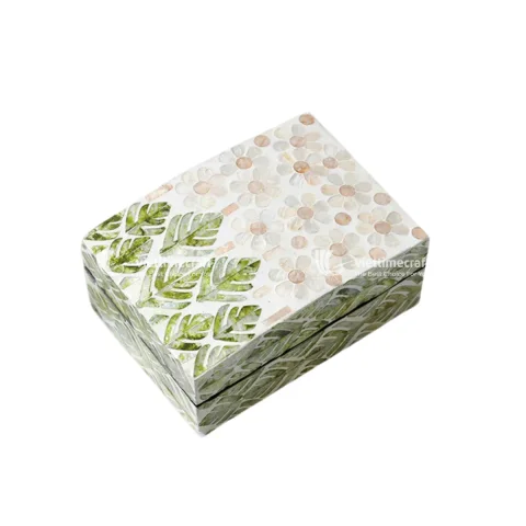 Rattan Export Plant Pattern Mother of Pearl Mosaic Box - REX-KT0046