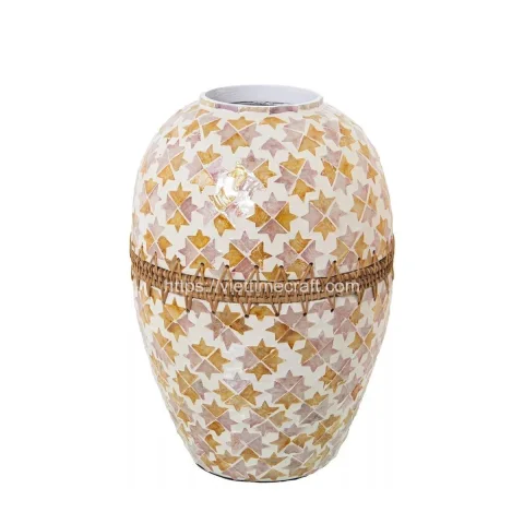 Rattan Export Floral Pattern Rattan Mosaic Mother of Pearl Vase Wholesale - REX-KT0050