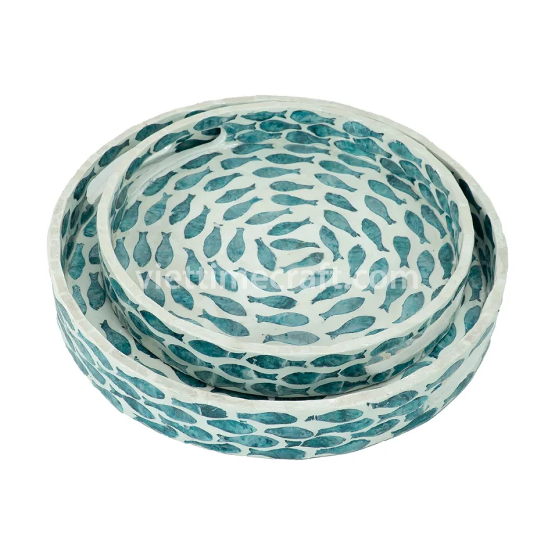 Wicker Rattan Bowl, Modern Mother of Pearl Mosaic Tray – KT0058