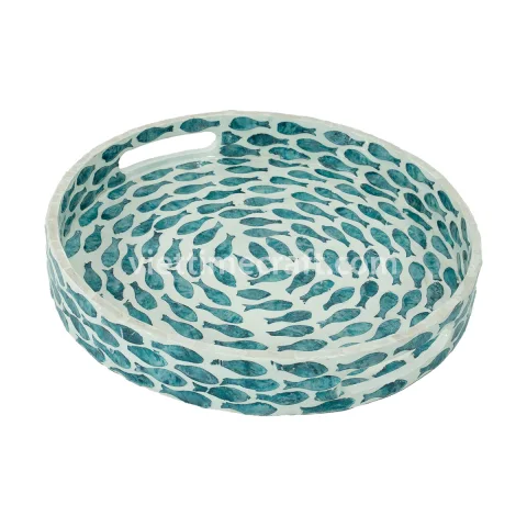 Wicker Rattan Bowl, Modern Mother of Pearl Mosaic Tray – KT0058