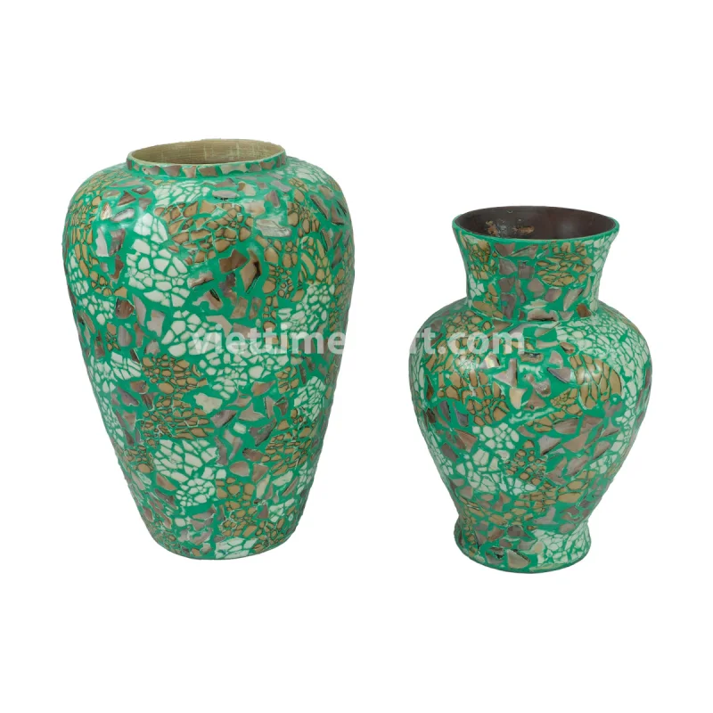 Handmade Egg Shell & Mother of Pearl Mosaic Vase Set – Decorative Lacquer Vases