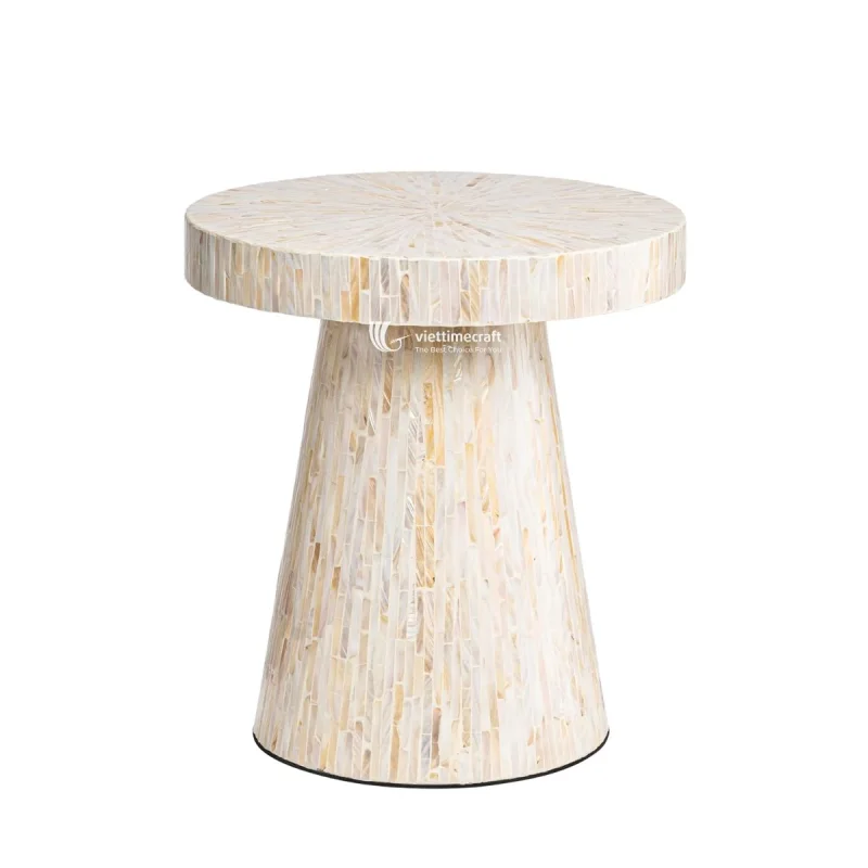 Mother of Pearl Inlay Side Table, Mushroom Silhouette Accent for Contemporary Homes