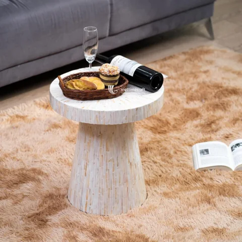 Mother of Pearl Inlay Side Table, Mushroom Silhouette Accent for Contemporary Homes