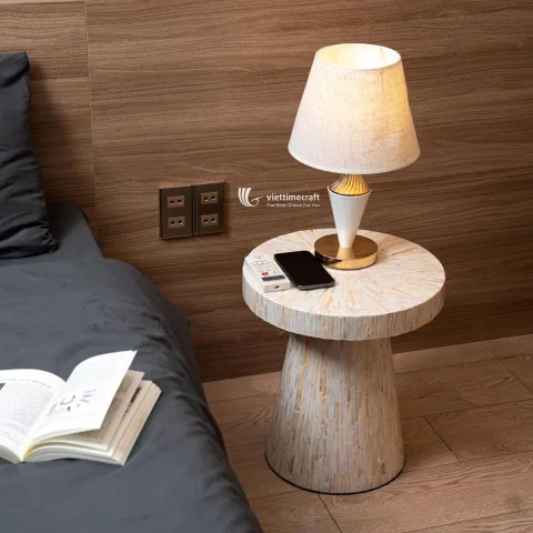 Mother of Pearl Inlay Side Table, Mushroom Silhouette Accent for Contemporary Homes