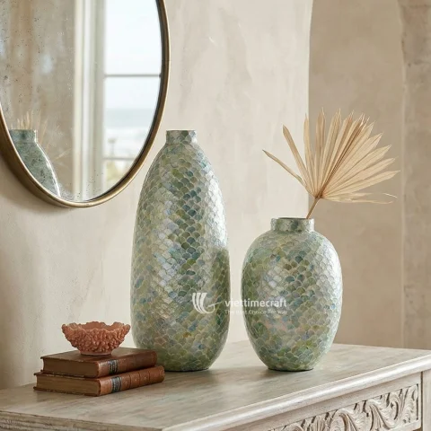 Elegant Handcrafted Blue Mosaic Vase Vietnam Wholesale