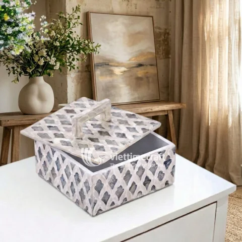Luxury Handcrafted Mother of Pearl Mosaic Inlaid Box
