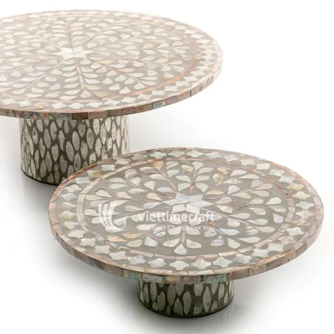 Luxury Handcrafted Round Mother of Pearl Mosaic Coffee Table