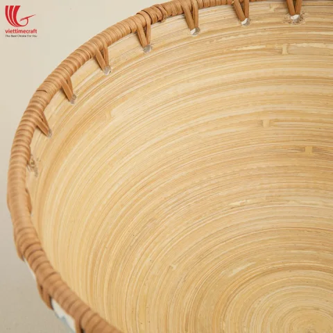 Mother of Pearl Rattan Basket, Handwoven Fruit Bowl with Shell Inlay Natural Decorative Basket