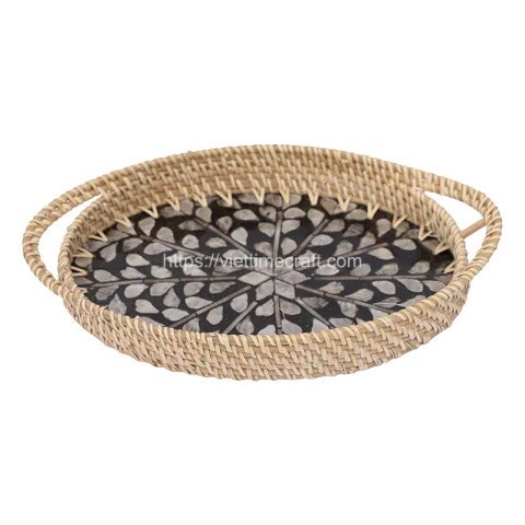 Mother Of Pearl Rattan Tray