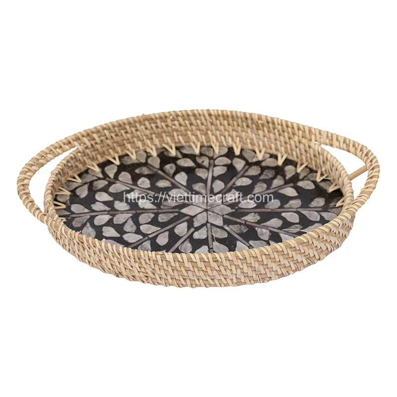 Mother Of Pearl Rattan Tray