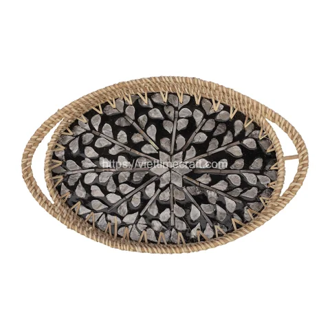 Mother Of Pearl Rattan Tray