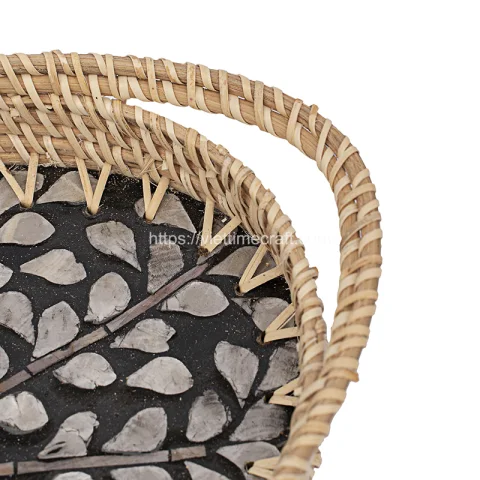 Mother Of Pearl Rattan Tray