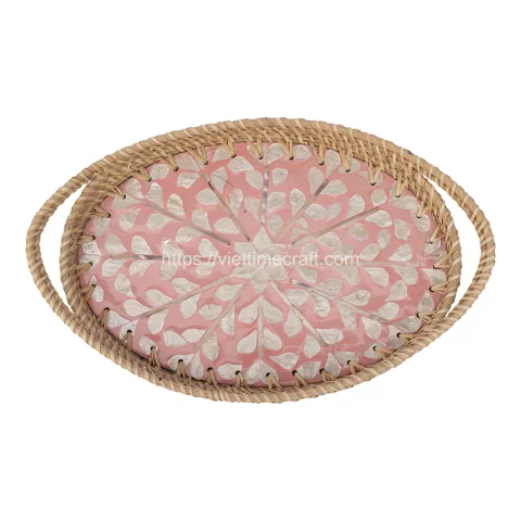 Mother Of Pearl Rattan Tray