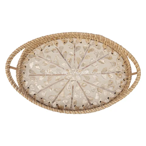 Mother Of Pearl Rattan Tray