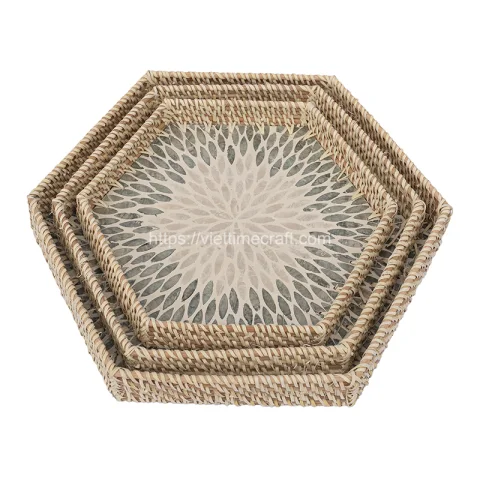 Mother Of Pearl Rattan Tray