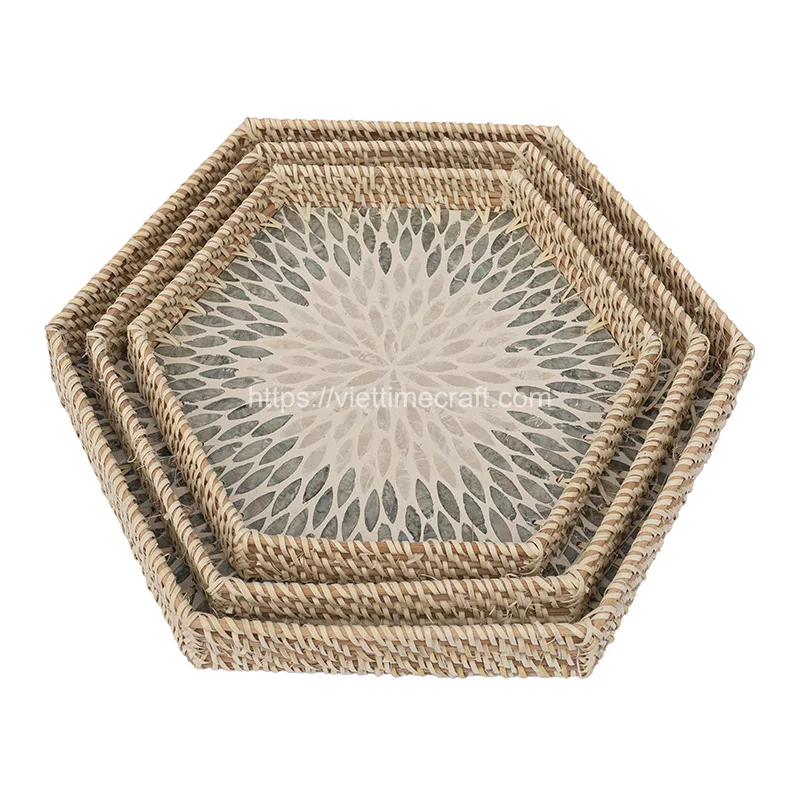 Mother Of Pearl Rattan Tray