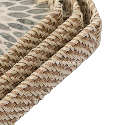 Mother Of Pearl Rattan Tray