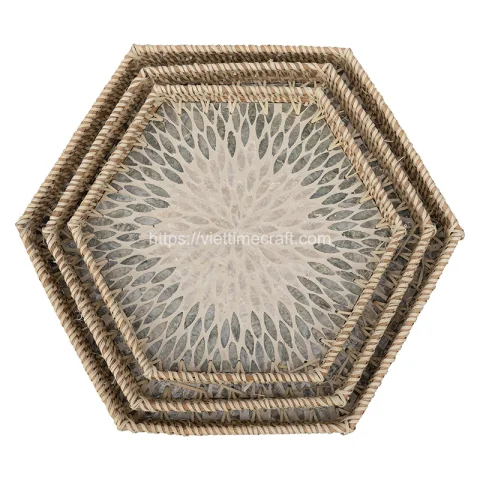 Mother Of Pearl Rattan Tray