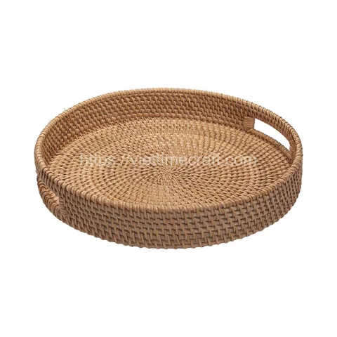 Hand Woven Rattan Serving Tray With Handle – M0004