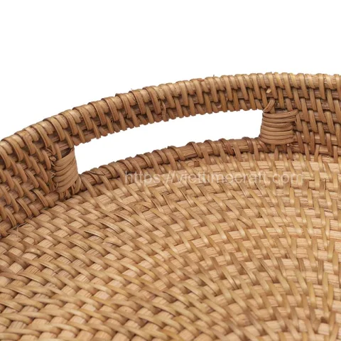 Hand Woven Rattan Serving Tray With Handle – M0004