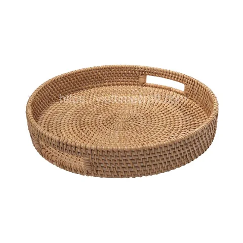 Hand Woven Rattan Serving Tray With Handle – M0004