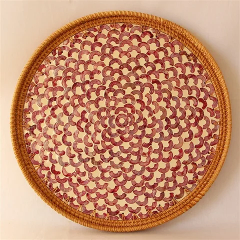 Mother Of Pearl Rattan Tray